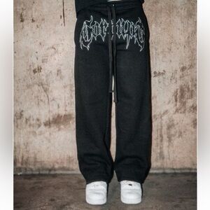 Tamed Psychotic Black Corrupt Sweat Pants With Embroidered Lettering Medium NWOT